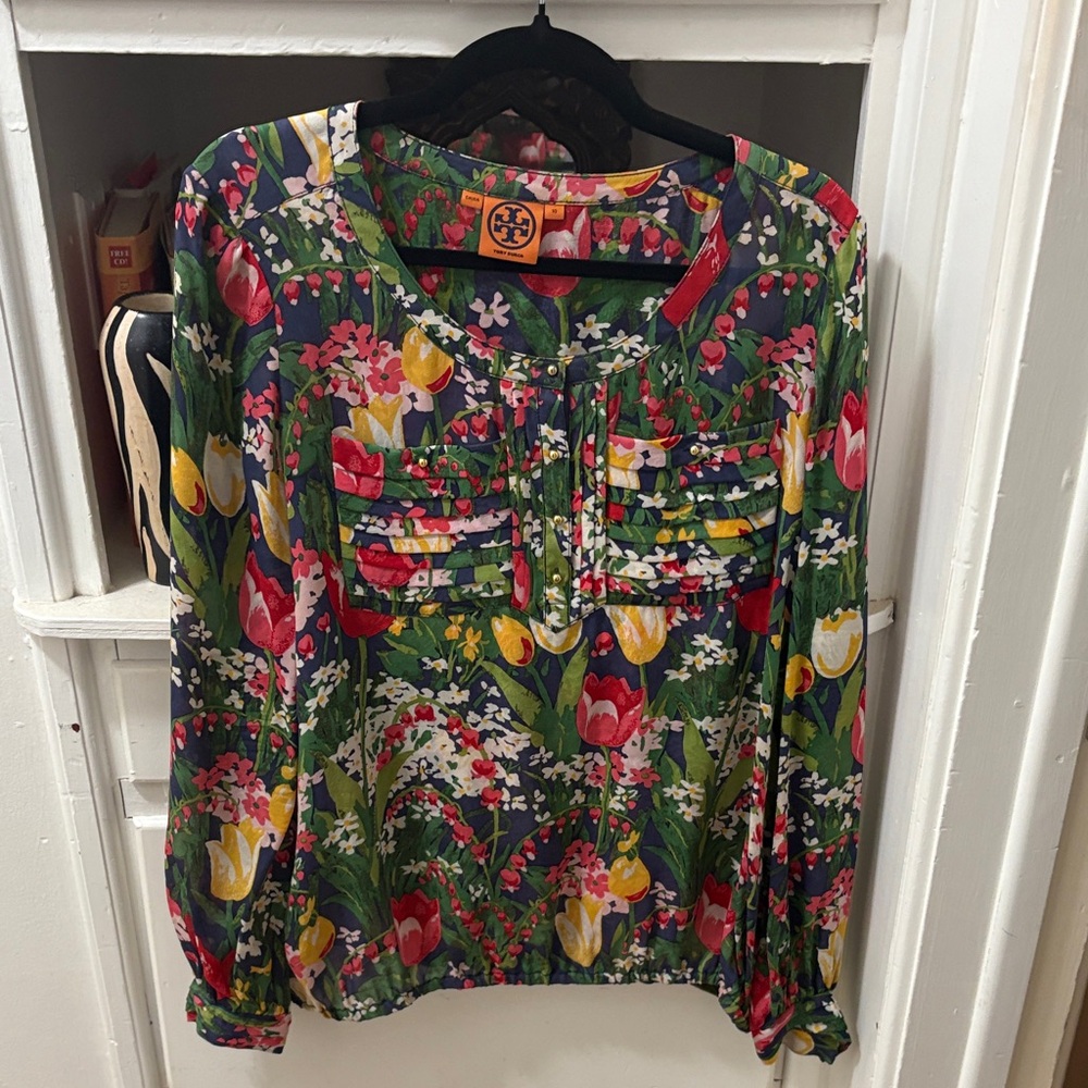 Tory Burch Vibrant Floral Blouse - Red, Green, Yellow